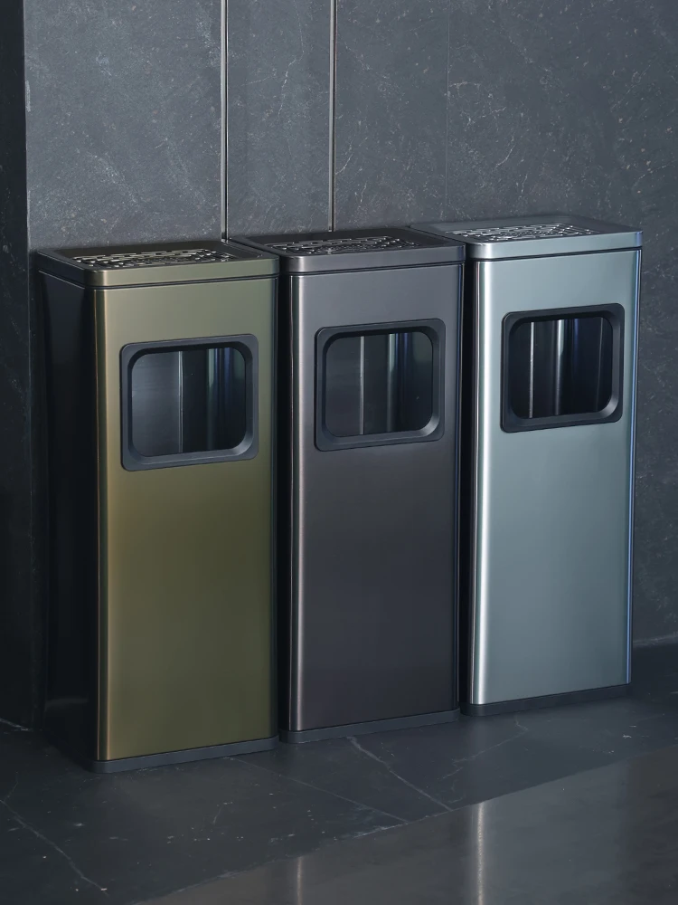 

Commercial Lobby Trash Can Corridor Aisle Vertical Stainless Steel Ashtray Elevator Entrance