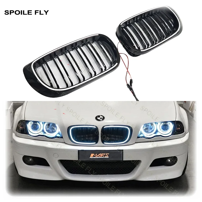 Image of 1998 bis 2001 & 2002 bis 2005 Für BMW 3er E46 Coupé 4-Türer M3 M Sport Doppellinien-Stil LED-Licht Kühlergrill Renngrills Gitter