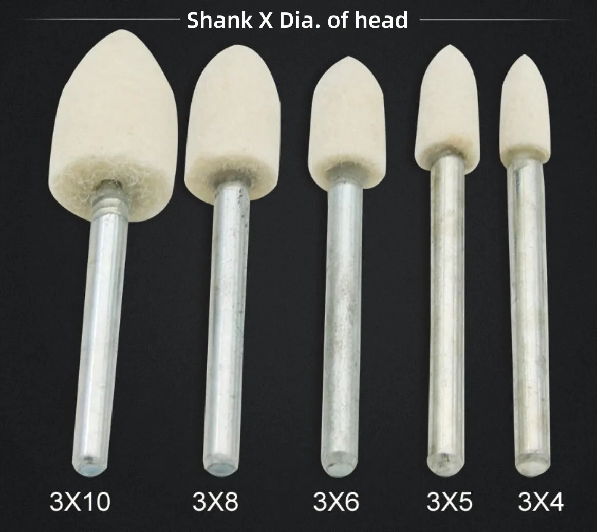 100 Stuks 3Mm 1/8 "Schacht Wolvilt Gemonteerd Polijstpolijsten Met Slijpkop Vilt Dremel Boor Jade Houtsnijwerk Metalen Polijsten