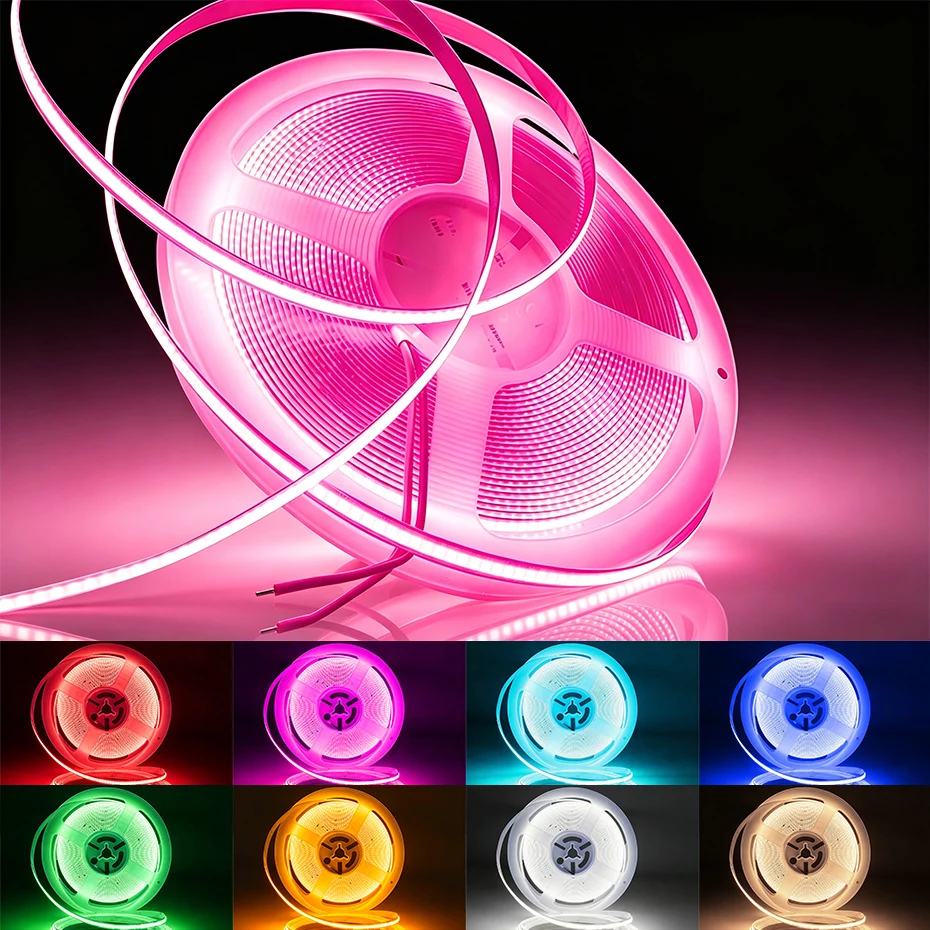 Colorful 1m-10m 24V COB LED Strip Light 320 LEDs/m 8mm High Density Flexible Tape Light Strip For TV Wall Room Decoration