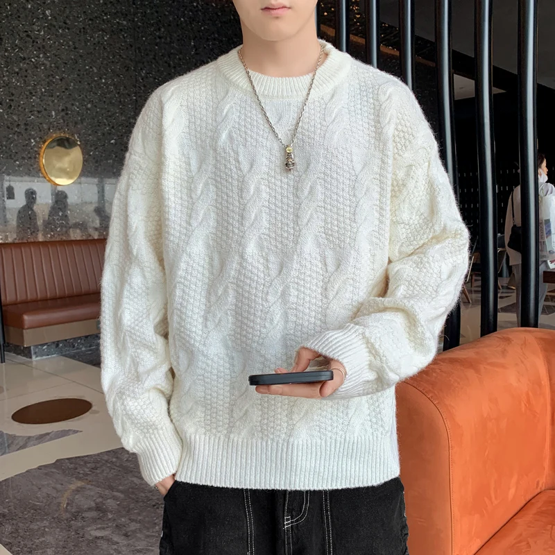 Casual Yellow O Neck Sweater Men Korean Fashion Long Sleeve Tassel Knitted Pullover for Autumn Lazy Long Sleeve Knitted Jumper