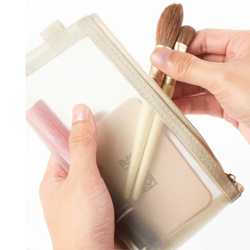 Large Capacity Mesh Transparent Cosmetic Brush Bag for Women Girl New Coin Purse Makeup Case