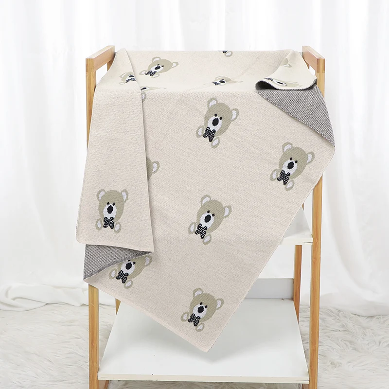 Kocyki dziecięce bawełniane dziergane niemowlęce chłopcy dziewczynki pościel kołderka 90*70CM noworodek wózek otulacz modne słodkie misie pledy