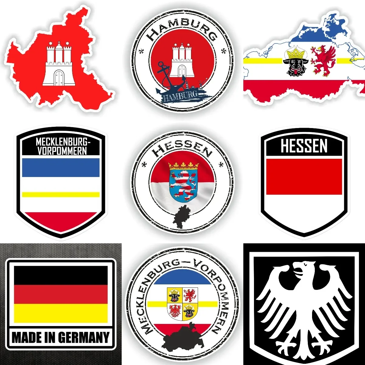 

Germany Hamburg Hessen Mecklenburg Flag Map Badge PVC Sticker for Decorate Car Motorcycle Laptop Camper Van Bicycle Off-road