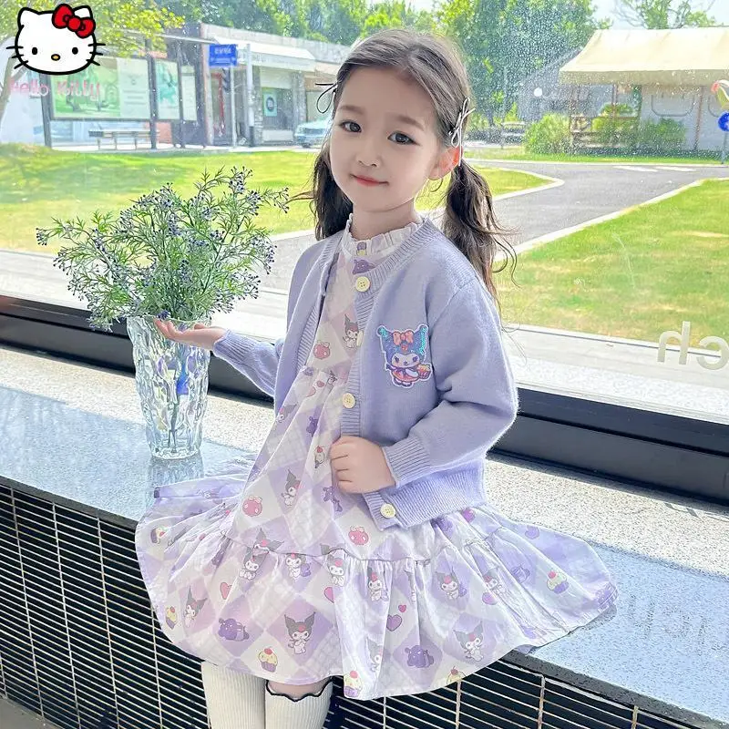 

Sanrio Girl Autumn New Coat Kuromi Cartoon Anime Comfort Soft Dres Children Korean Kawaii Sweet Versatile Fashion Knitted Jacket