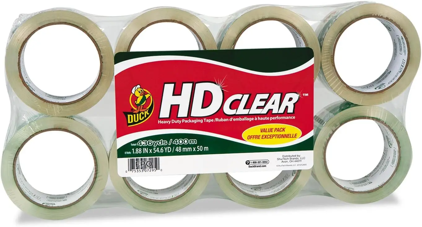 

Heavy-Duty Carton Packaging Tape, 1.88" x 55 Yards, Clear, 8/Pack (282195)