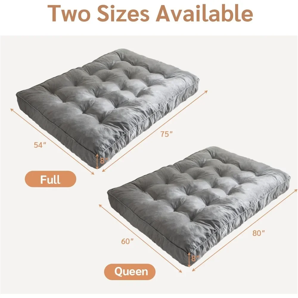 8 Inche Futon Mattress Queen Size,Thick Futons Sofa Couch Bed,Floor Mattress for Adults,Shredded Foam Filling Frame Not Included