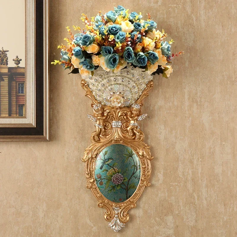 

European-style Three-dimensional Decorative Vase Living Room Background Wall Stickers Flowers Creative Resin Nordic Decorations