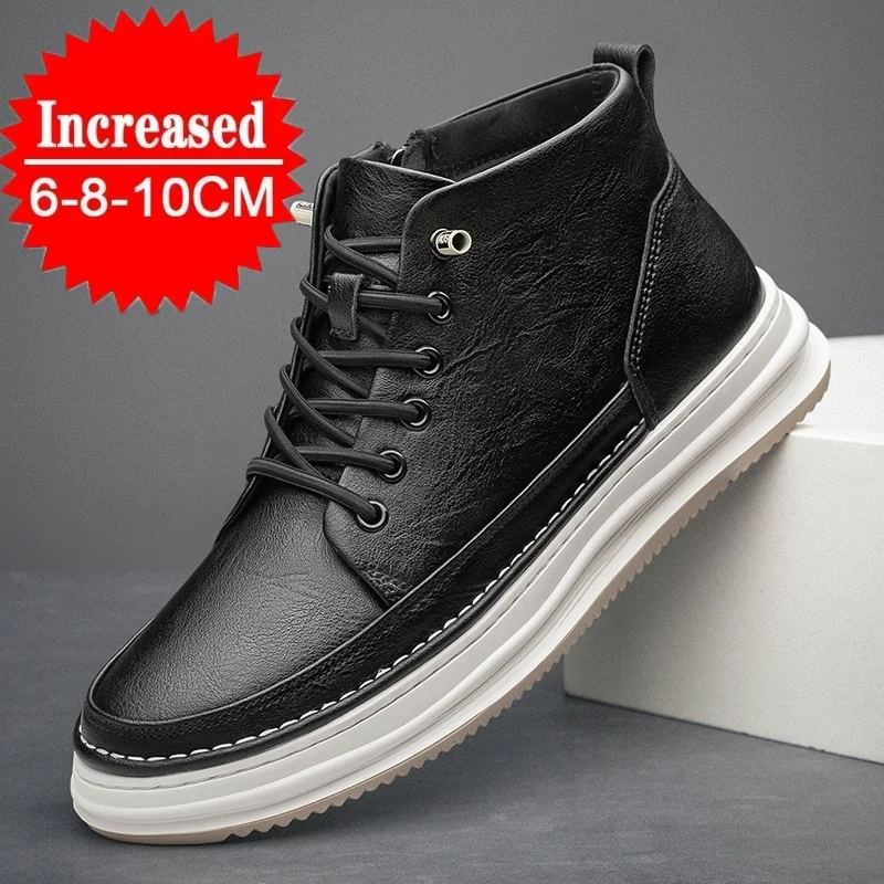 

Мужская обувь с высоким берцем, кожаная спортивная повседневная обувь, невидимая обувь, увеличивающая рост, мужская спортивная обувь с лифтом 6/8/10 см