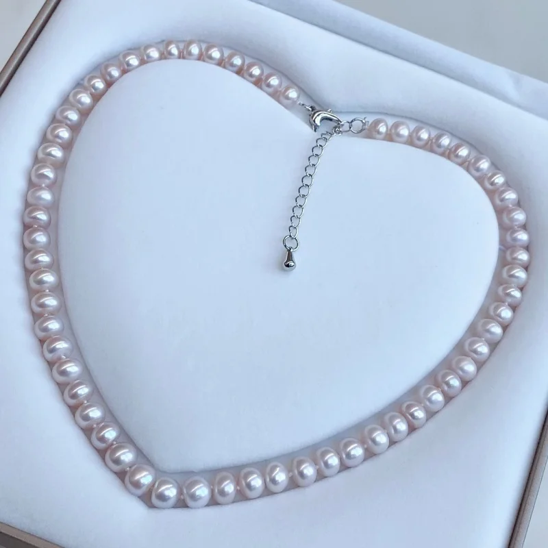 

8-9Mm Freshwater Genuine Pearl Necklace Women, Flat Round Shape