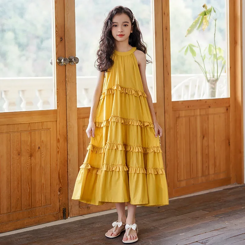 

Teen Girls Halter Tiered Ruffle Maxi Dress Kids Sweet Princess Dress Summer Children Beach Holiday Birthday Party Outfit 10 12 Y