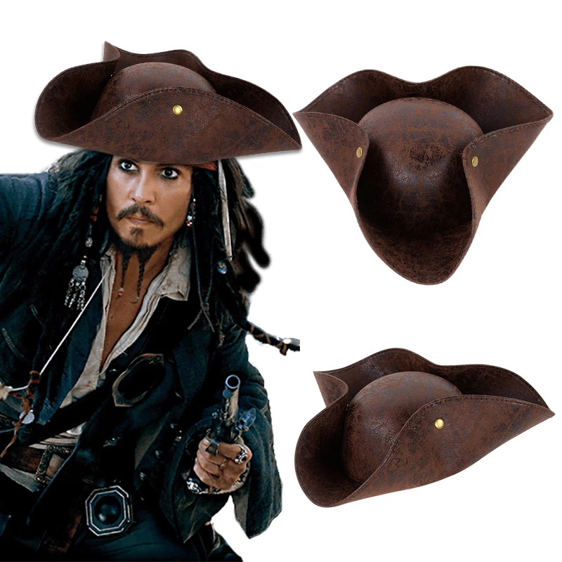 Kunstleder Piratenhut Kapitän Brauner Hut für Erwachsene Männer Frauen Cosplay Kostümzubehör Exquisite Fotografie Requisiten Halloween