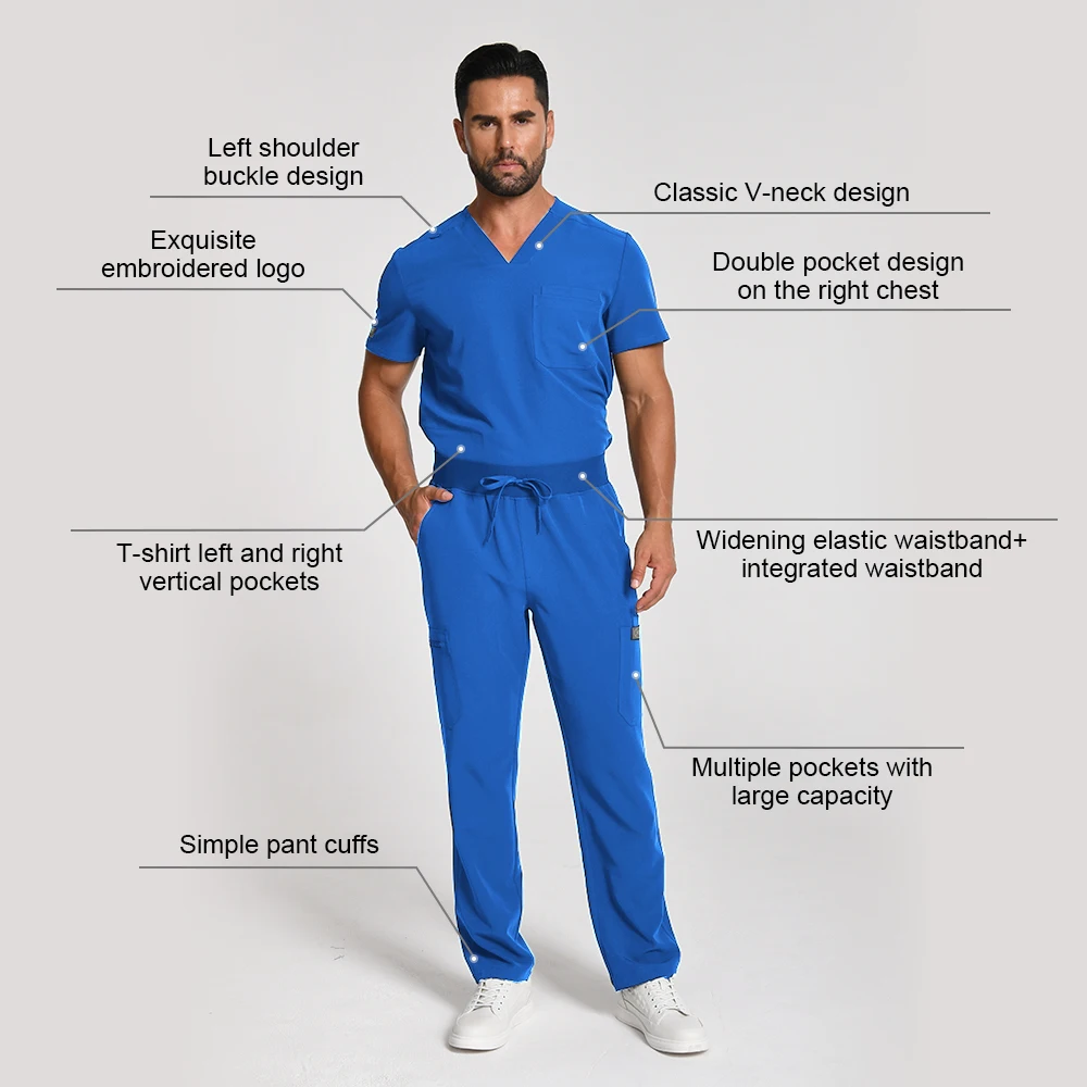 KUNGFU SCRUBS mens surgical uniforms nurse scrubs set V-neck short-sleeved pants Medical workwear high-end breathable TRS fabric