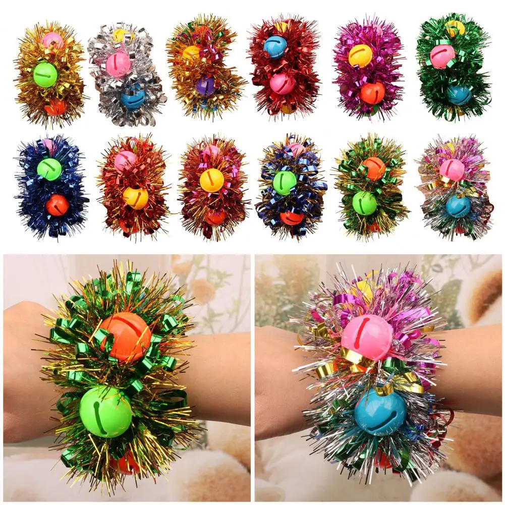 Kids Dance Wrist Flower Bell，Heart Sequins Decor，Snap Buckle，Wristband，Children Performance Bell Decoration Bracelet