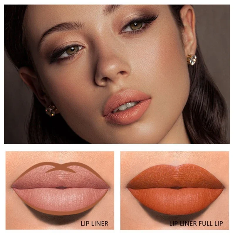 Lápis de batom matte impermeável de longa duração, lipliner de madeira, lápis Nude Lip Liner de alta pigmentação, ferramenta de maquiagem labial 14 cores