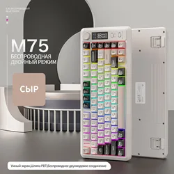 Russian Wireless Keyboard Russian Spanish Arabic Korean Keyboard Bluetooth 2.4G Connect 80% Layout Rotate Volume Knob M75 RGB Li
