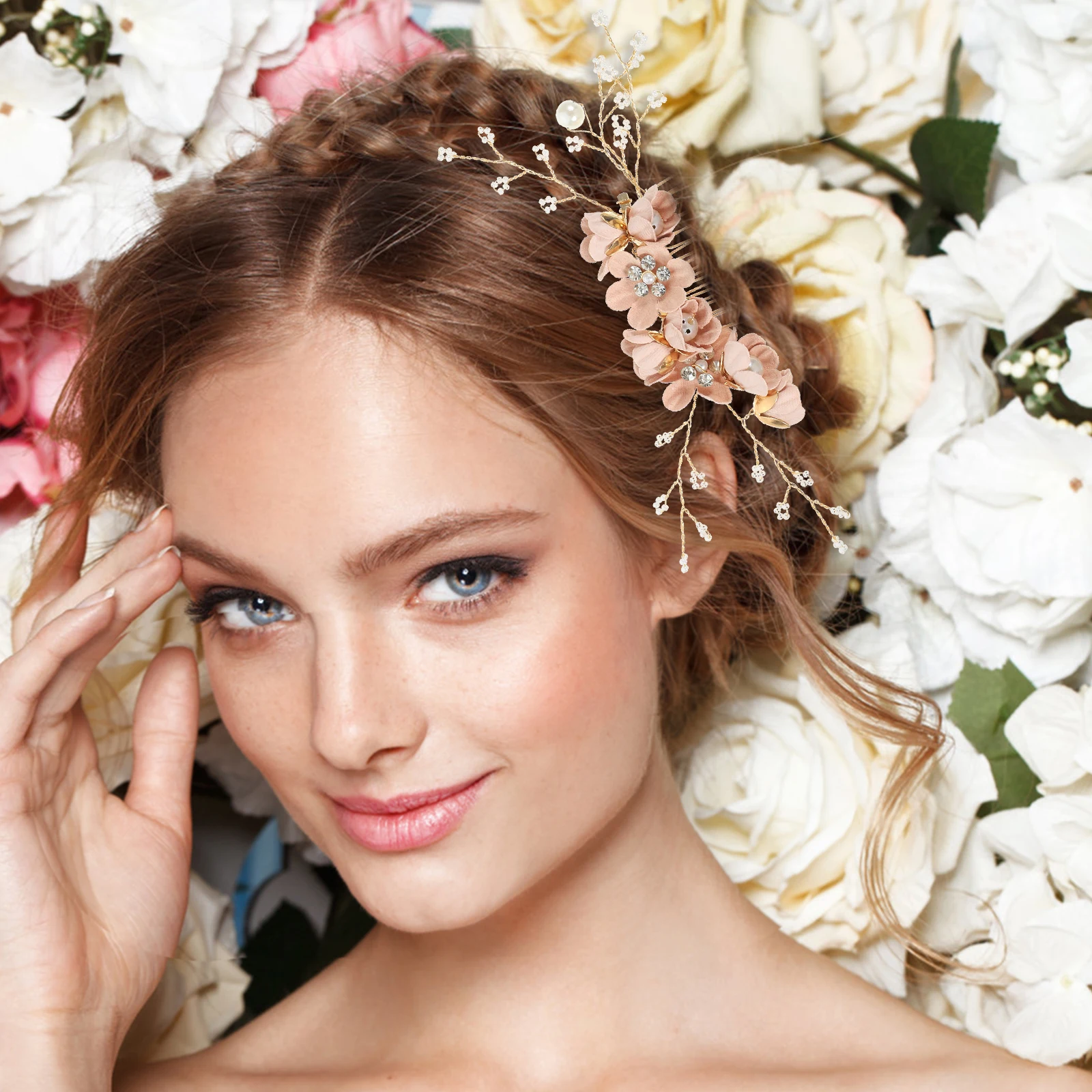 

Flower Hair Comb Wedding Bridal Accessories Decorative Women Metal Rhinestone Hanfu Fairy Jewelry Hair Side Clip