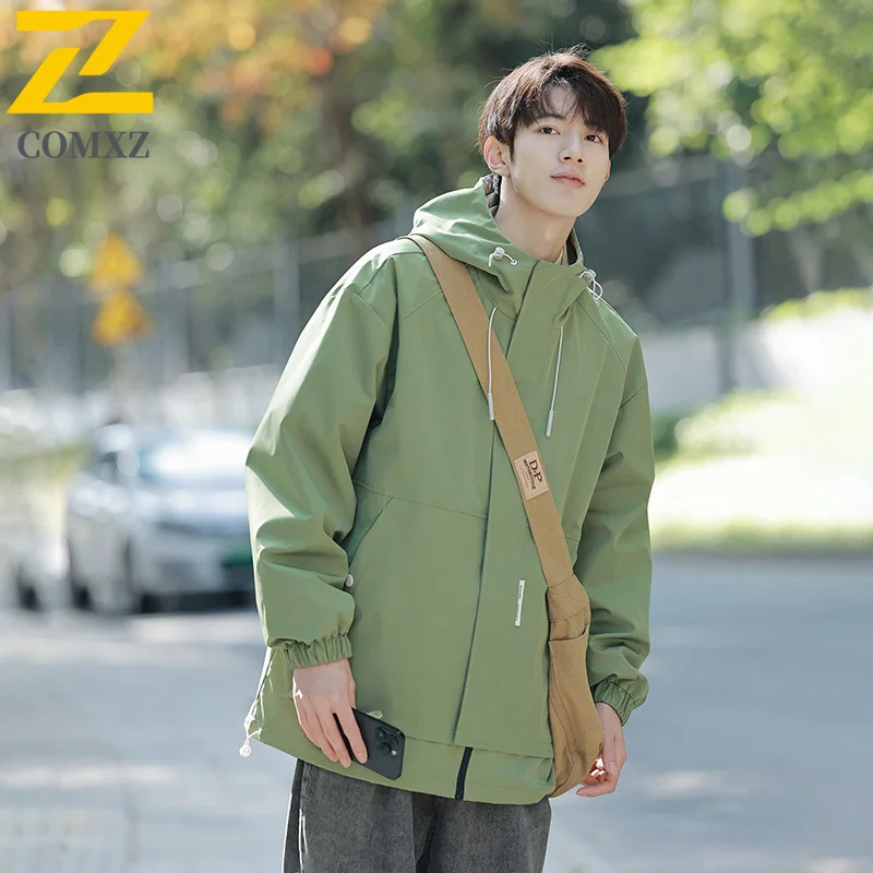 Outdoor Camping Waterproof Jackets Men's Autumn New Casual Trendy Work Hooded Windbreaker Street Clothing Harajuku Loose Coats