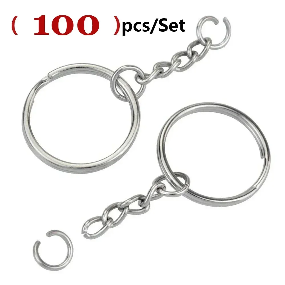 100pcs Wholesale Metals Key Ring with Chain 1 Inch and Jump Rings Silver Color Metal Parts with Open Ring Connector DIY Jewelry