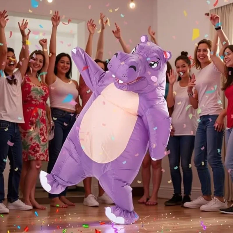 زي فرس النهر القابل للنفخ للهالوين، مجموعة تزيين الحيوانات الممتعة، دعائم حفلات الهالوين وأعياد الميلاد، هدية