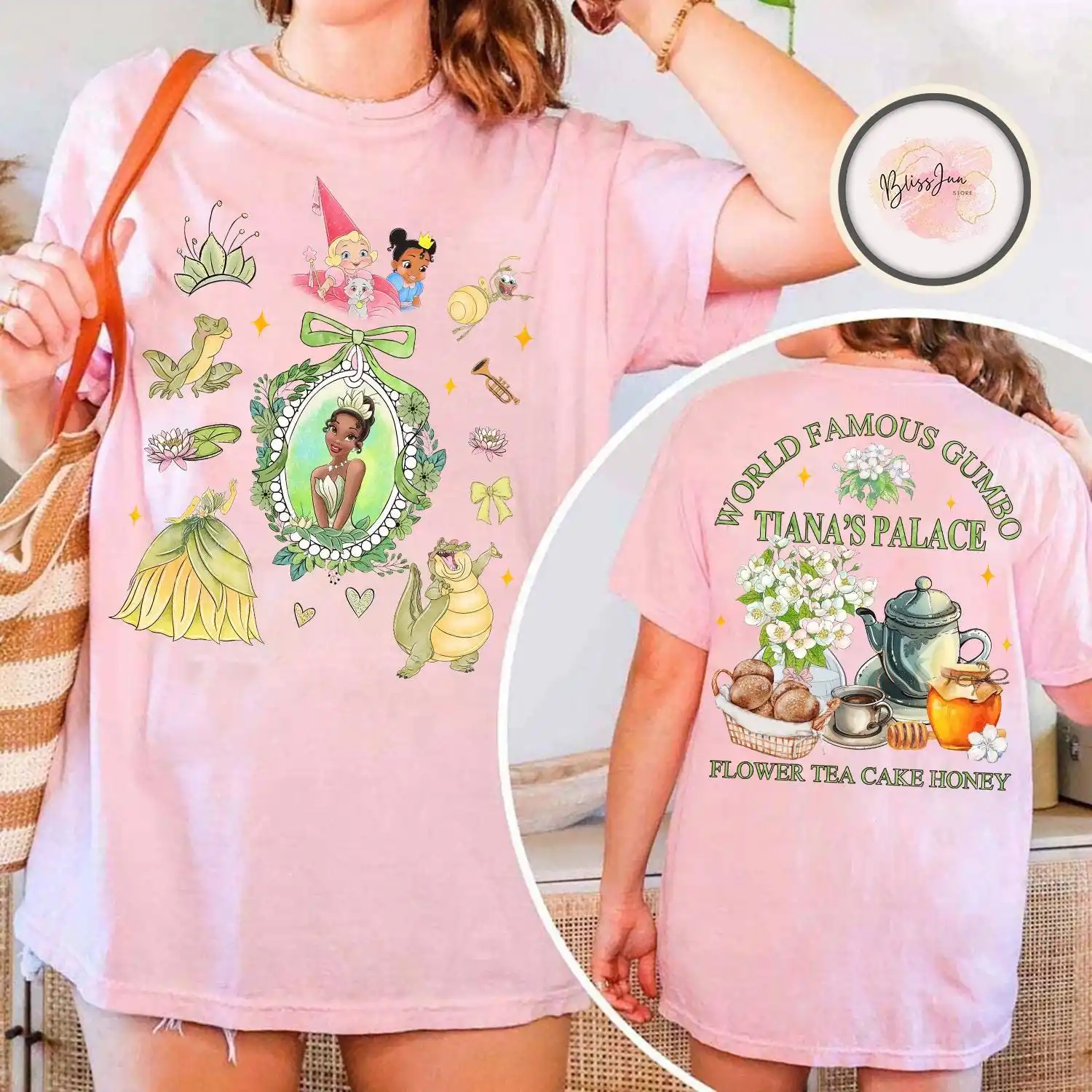 قميص قصر ديزني تيانا، قميص الأميرة والضفدع الأميرة تيانا فلاور Teacake العسل، قميص عطلة عائلية من ديزني لاند