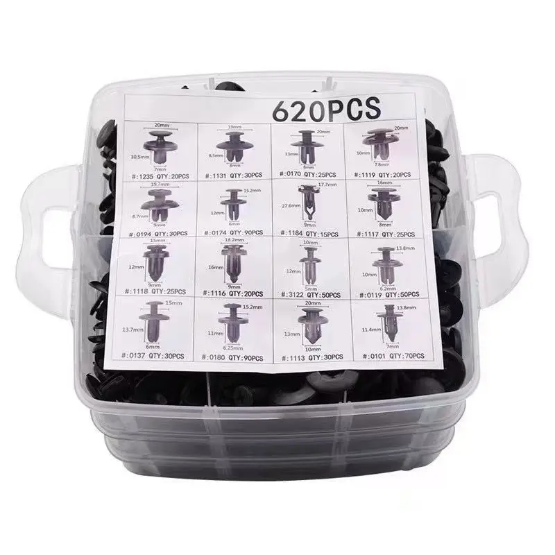 620pcs Car Retainer Clips Fasteners Kit 16 Universal Sizes Nylon Bumper Fender Rivets Door Panel Clips Plastic Rivets with Tool
