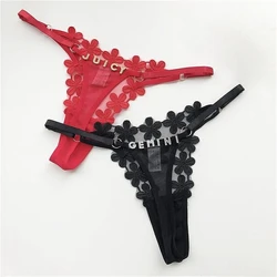 Customized Sexy Mesh Thongs with Name Letter Personalized Flower Design Tangas G-Strings for Women Unique Gift Girlfriend Wife