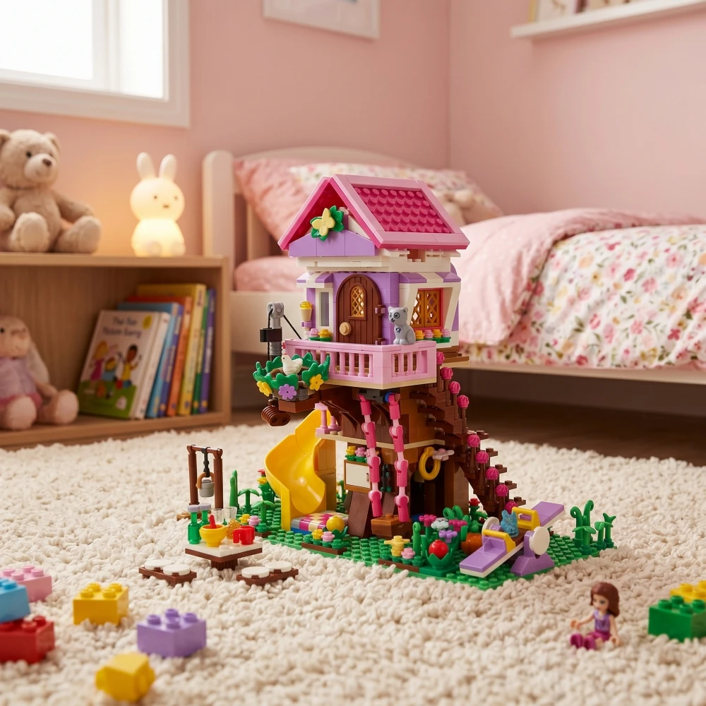 

Forest Slide Treehouse Building Blocks, 685Pcs Girls Double Villa, Adventure Hut Model, 3D Details STEM Ornament Gift
