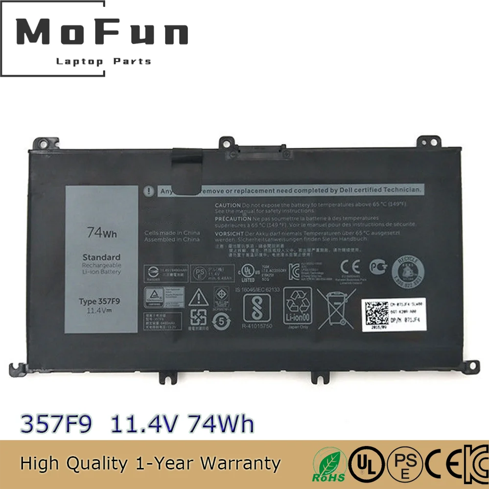 Original 357F9 0GFJ6 71JF4 11.4V 74Wh Laptop Battery For Dell Inspiron 15 7000 7559 7557 7566 7567 7759 Series