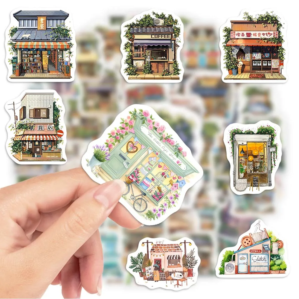 Watercolor Cute Book Coffee Store Sticker Kids DIY Scrapbook Decals for Journal Diary Laptop Phone Luggage Decorative Waterproof