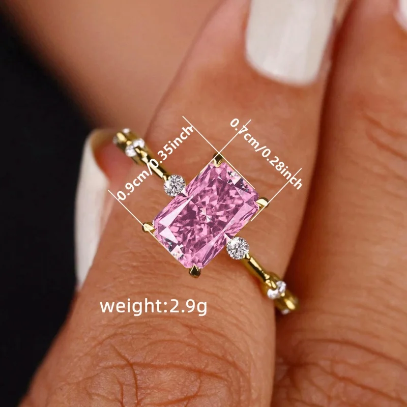 Huitan Minimalistischen Gelb Zirkonia Frauen Ringe Temperament Elegante Verlobung Hochzeit Party Zubehör Neue Mode Schmuck – Detail 4