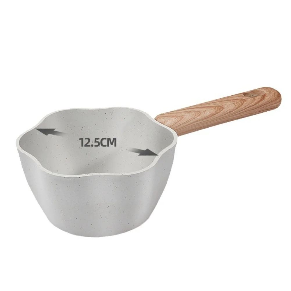 

Milk pot with wooden handle and insulated design for kitchen cooking compatible with induction gas electric stove