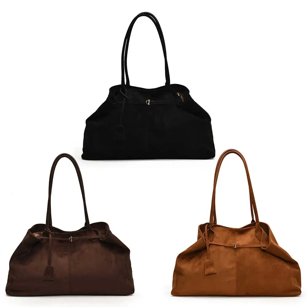 

Elegant Faux Suede Handbags Women Suede Tote Bag Solid Color Shoulder Bag Large Capacity Handbag for Work Travel Shopping