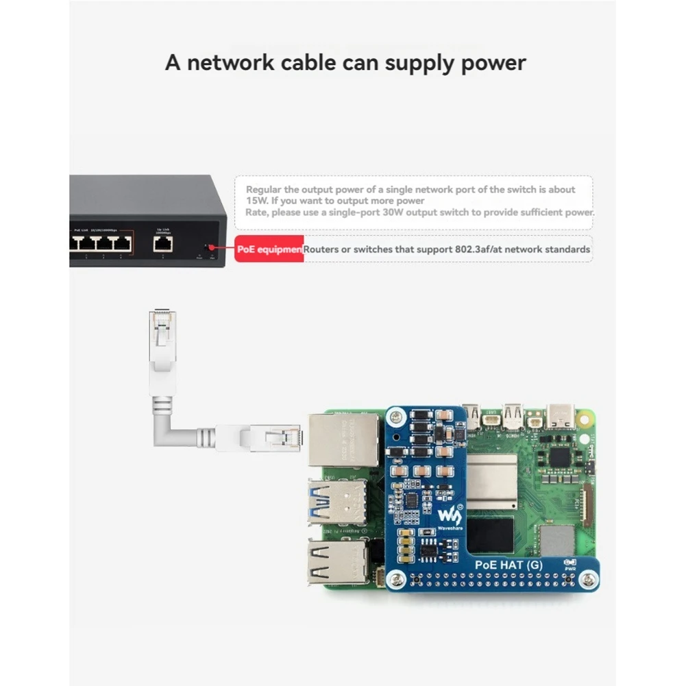 Waveshare For Raspberry Pi 5 Poe Expanding Board Poe HAT With Cooler Case Support IEEE 802.3Af/At Network Standard