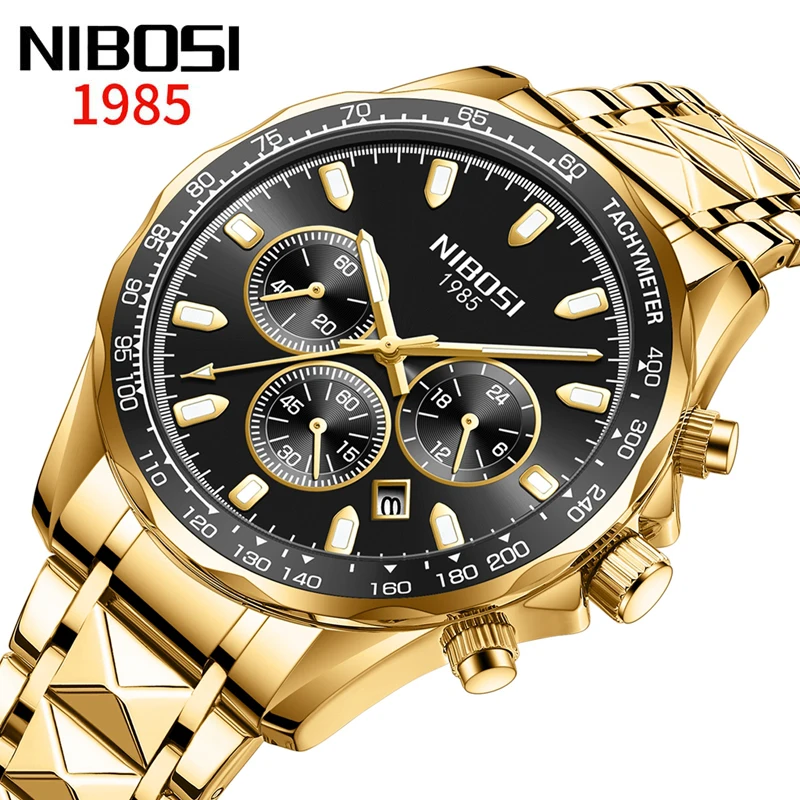 

NIBOSI Brand Fashion Quartz Watch for Men Stainless Steel Waterproof Luminous Luxury Chronograph Watches Mens Relogios Masculino