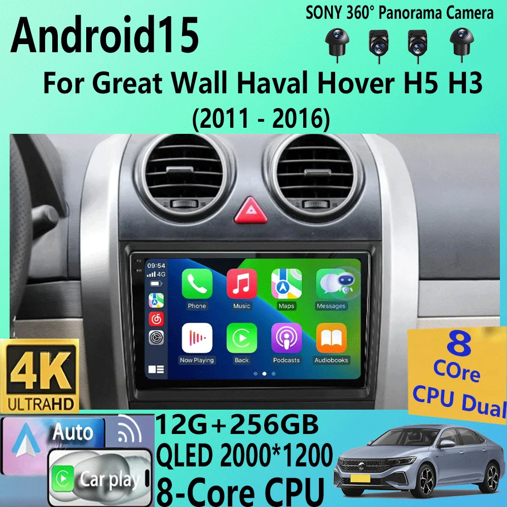 

Android 15 Carplay Auto WIFI+4G For Great Wall Haval Hover H5 H3 2011-2016 Car Radio Multimedia Player GPS Stereo 2din Head Unit