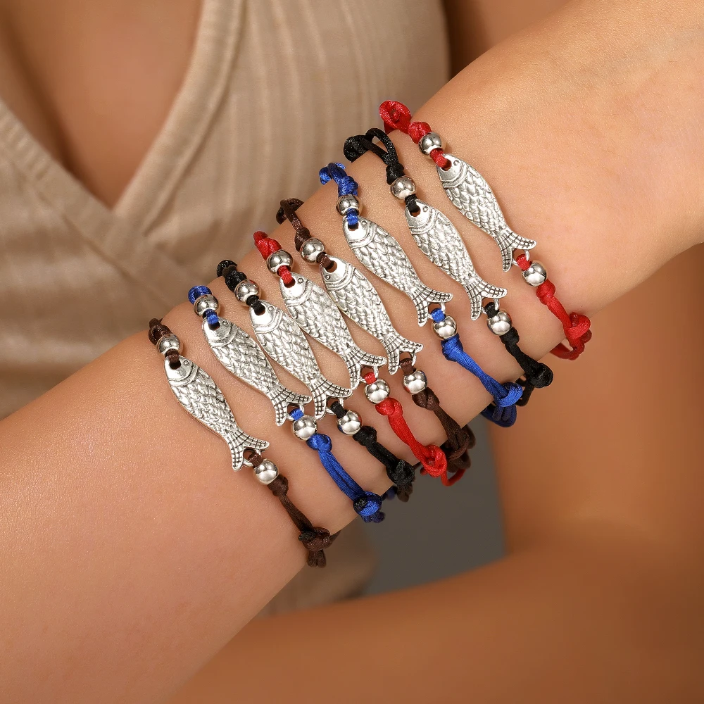 

NADEEM Ethnic Weave Fish Rope Chain Bracelet Set for Women Or Men Fashion Metal Charm Friendship Bracelets Party Gift Wholesale