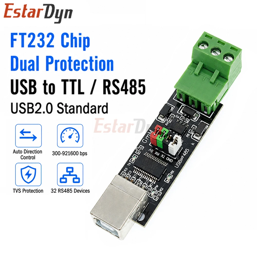 Estardyn FT232 USB to RS485 TTL Converter Module Dual Protection USB 2.0 Serial Adapter Auto Direction Control