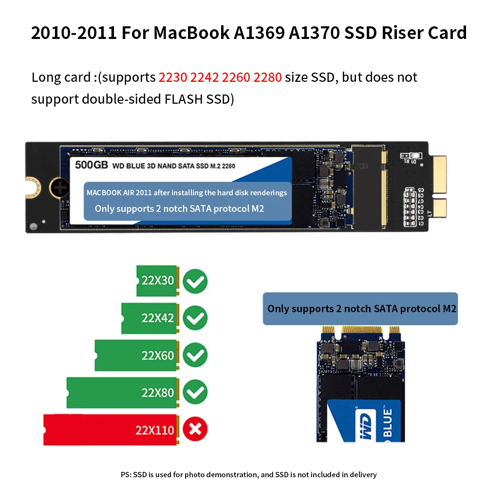 TISHRIC M2 NGFF Sata Adapter For MACBOOK A1369 A1370 2010-2011 M.2 B-Key Sata Converter Riser Card For 6+12Pin SSD M2 Hard Disk