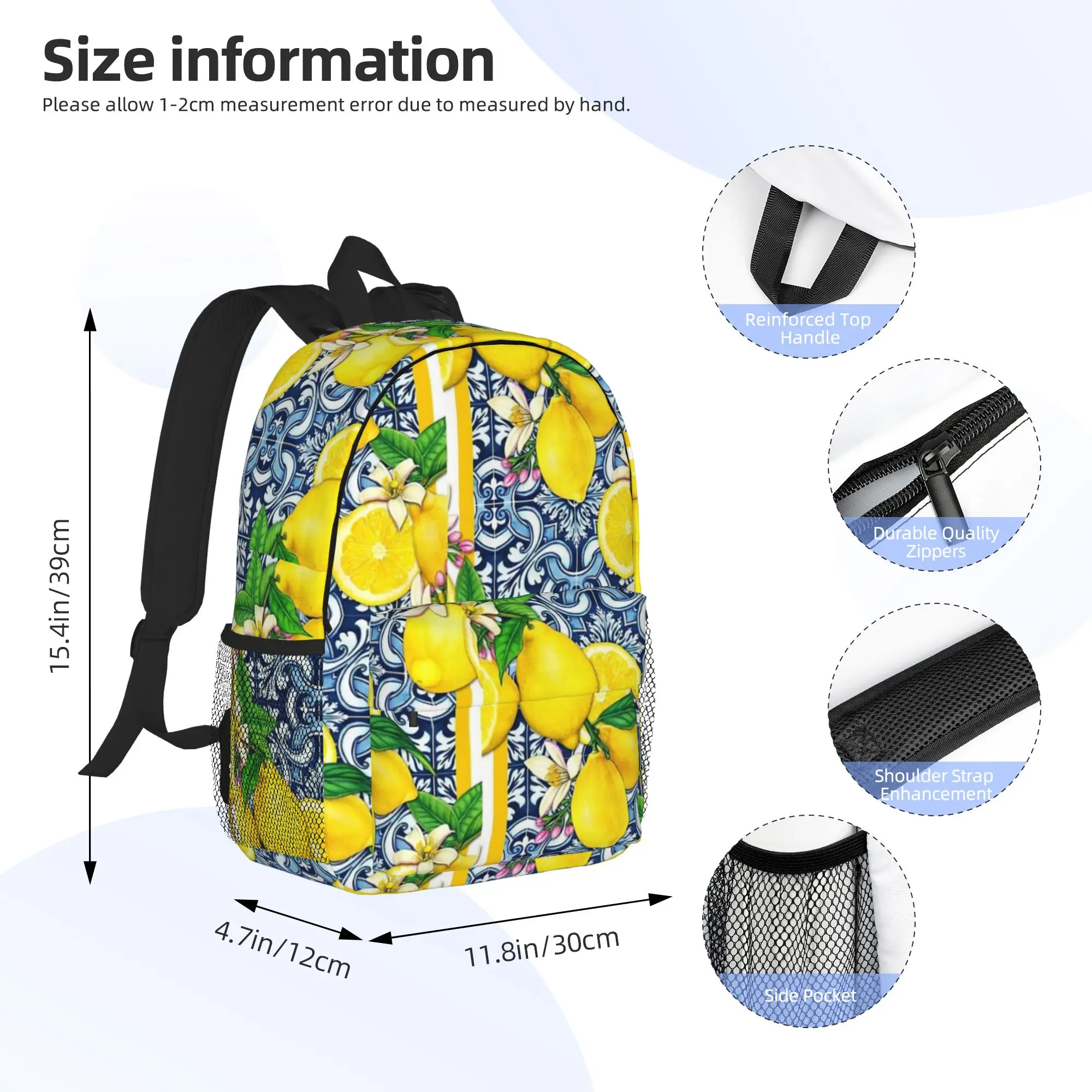 Lemon Sorrento style tile pillow Backpack Hot Sale Daypack Large Capacity Boy Girl BookBag Shoulder Bag for Men Women School Bag
