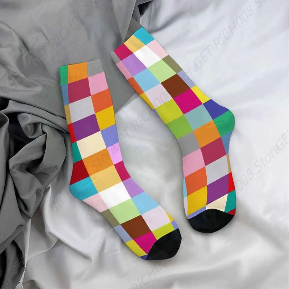 Mens Socks Colorful Checks Funny Novelty Crazy Crew Socks Squares Pattern Socks For Women Gifts Dress Socks