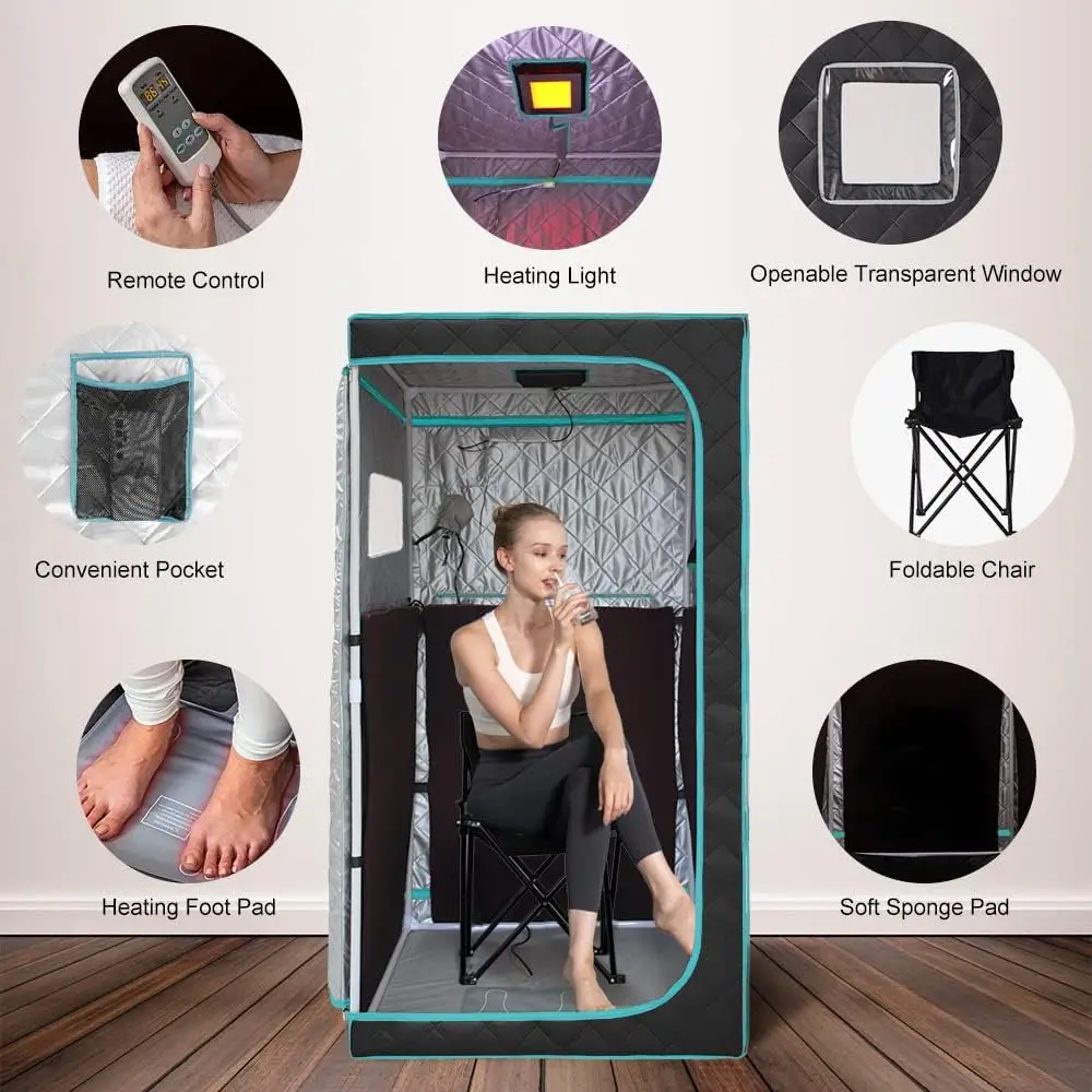 Portable Infrared Sauna for Home Spa Personal Indoor Saunas with Separate Heating Foot Pad and Reinforced Chair for Relaxation