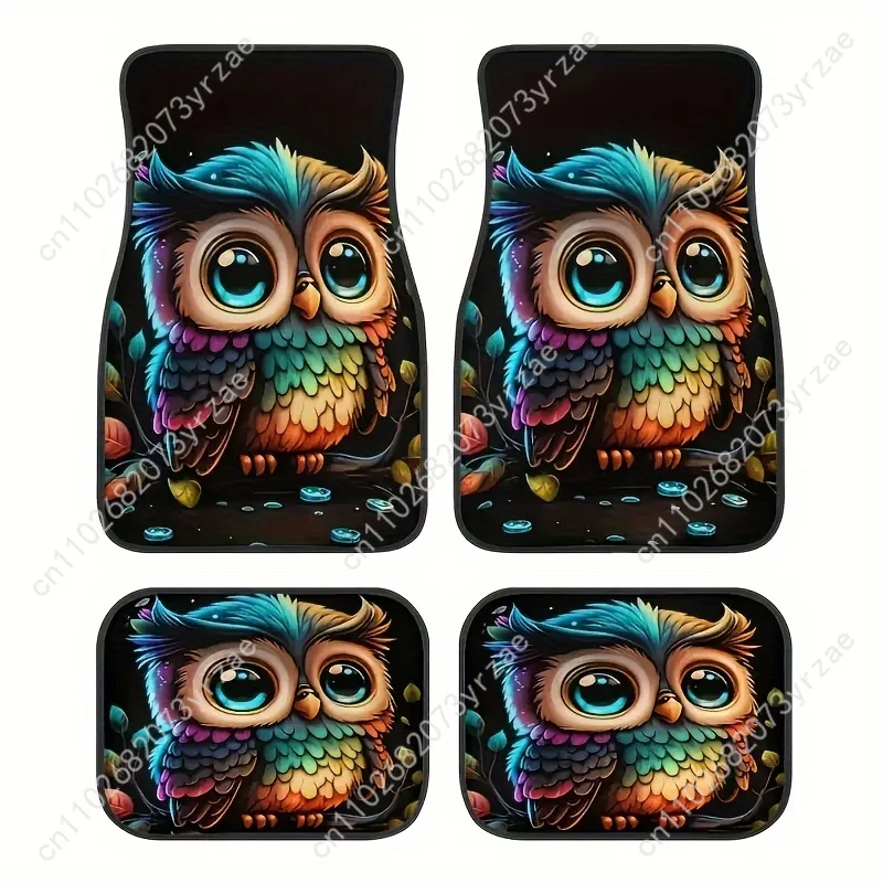 Owl Print 4pcs Universal Car Floor Mats All-Season Fashionable Auto Interio Absorbent Non-Slip Washable Car Floor Mats