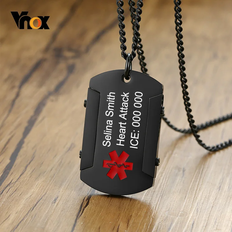 

Мужская подвеска Vnox из нержавеющей стали, черная ожерелье с медицинским оповещением