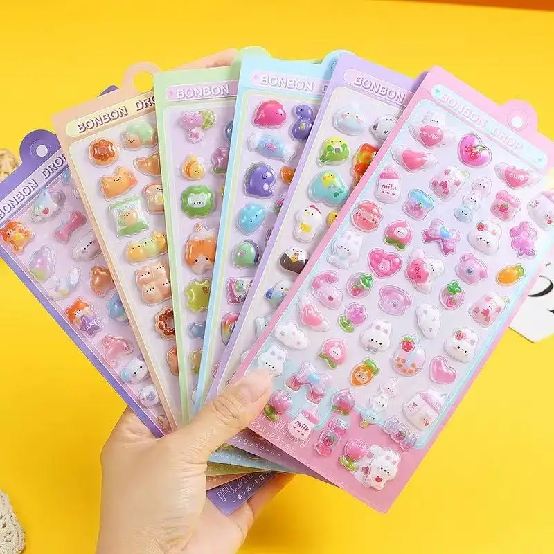 

Cute 3D Cartoon Animal Crystal Stickers Transparent Relief Decals Fun Phone Case Decor Stickers