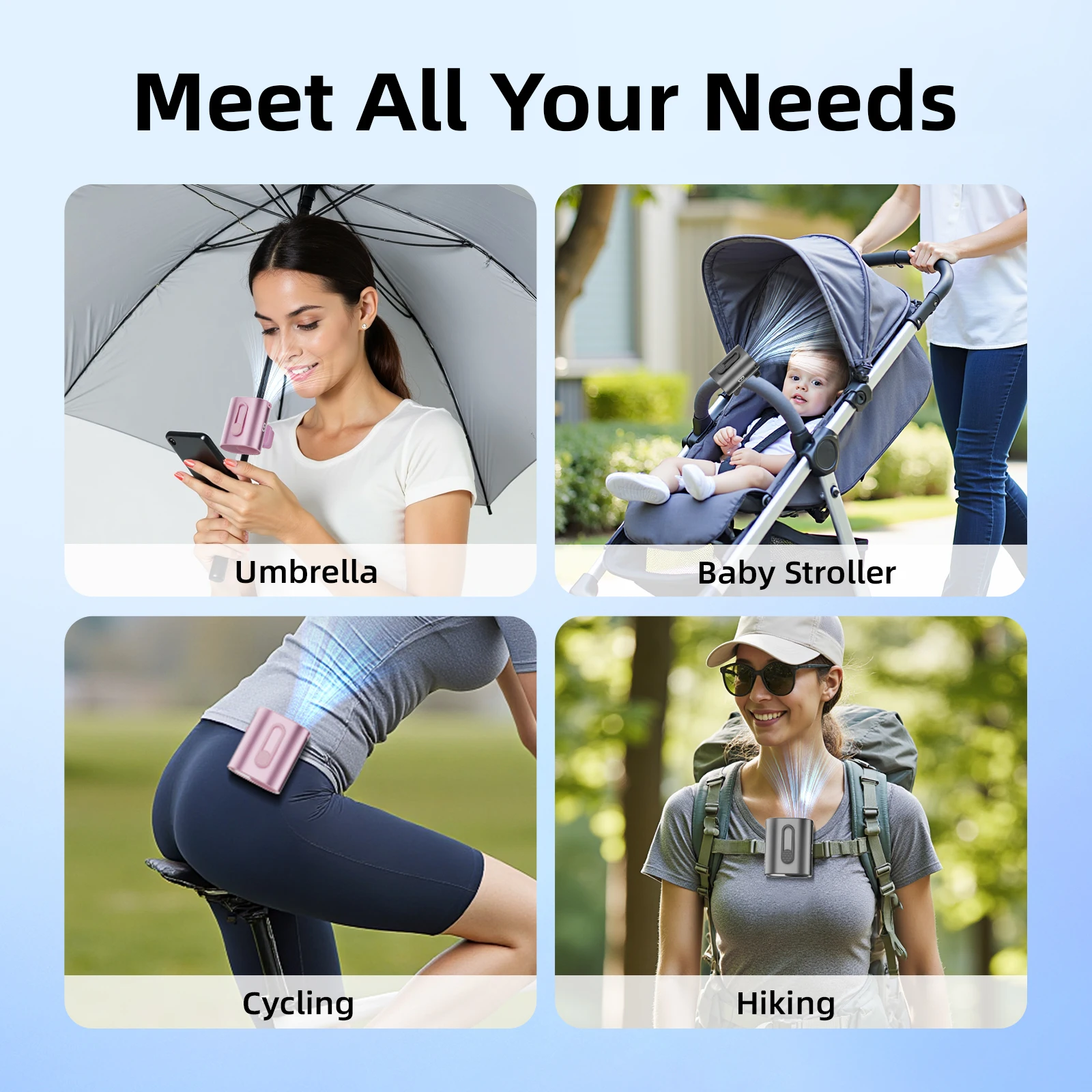 3600mAh Waist Fan with Wind Speed 11m/s, Running Time 9 Hours, 360° Adjustable 100 Levels Suitable for Outdoor Travel Stroller
