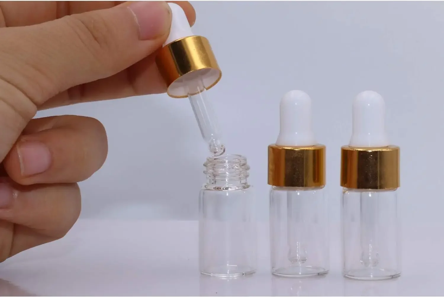 5 Stück 1/2/3 ml bernstein farbene/klare Mini-Tropf flaschen Glas leere ätherische Öl-Aroma therapie flaschen Pipetten flaschen