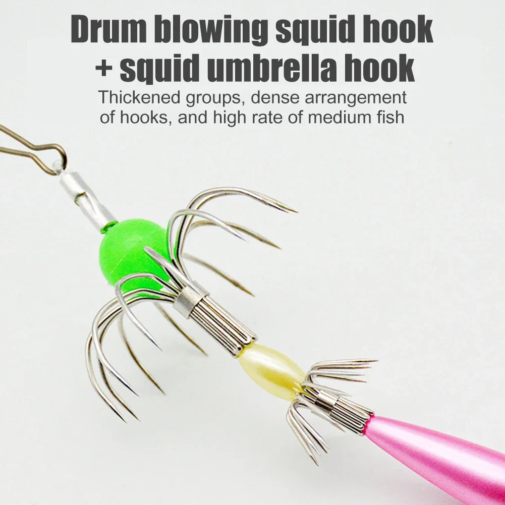 Luminous Fishing Octopus Hook Carbon Steel Double Row Squid Umbrella Hook Spineless Squid Hook Fishing Accessories