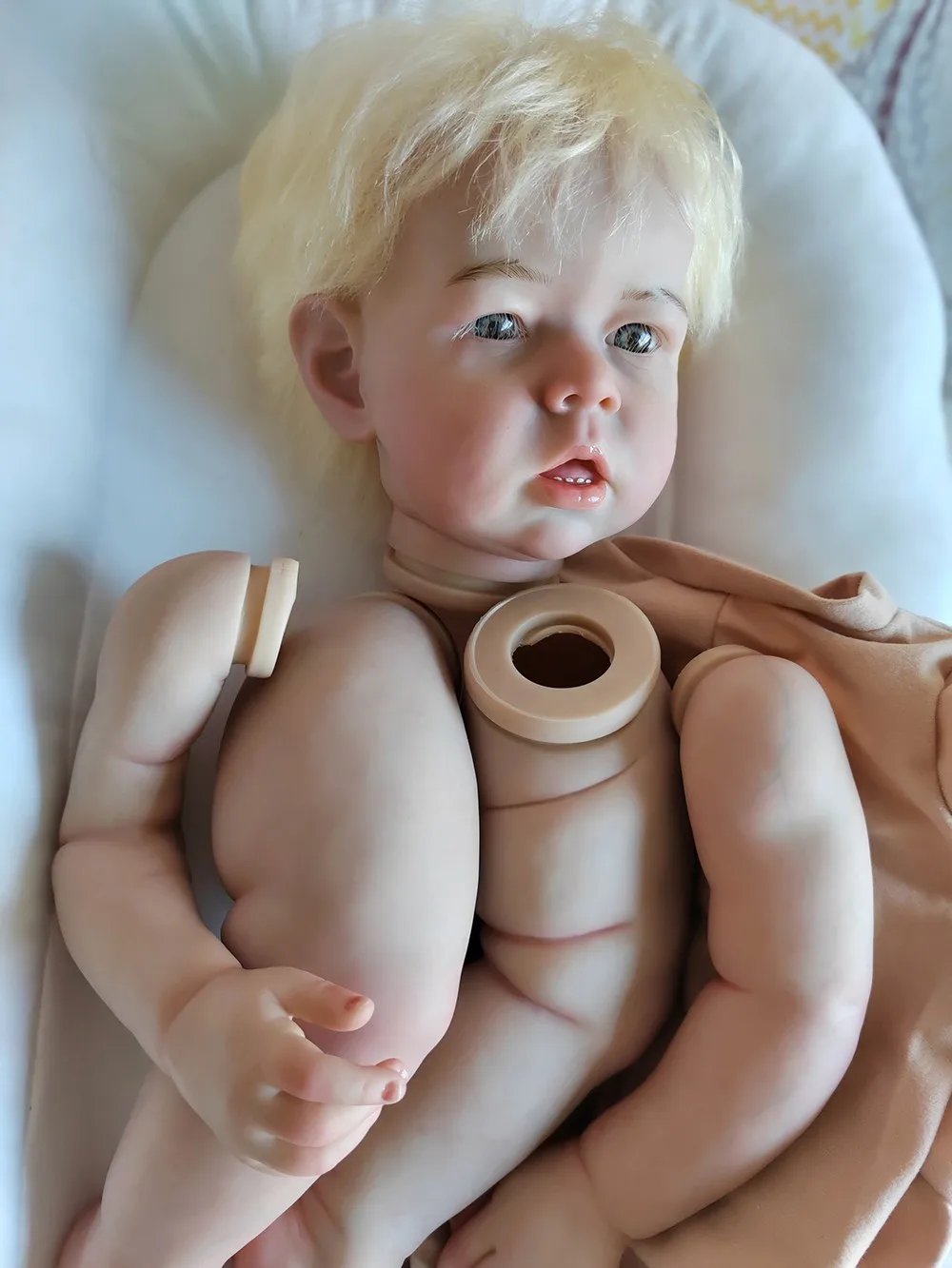 28in Painted Reborn Toddler Doll Kit Boy Hand-Rooted Blonde Mohair DIY Toys Gift