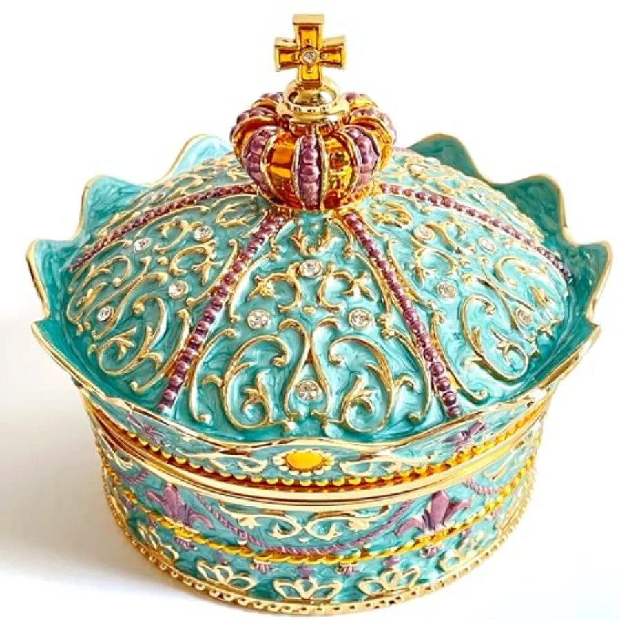 

Crown Design Jewelry Chest, Creative Vintage Metal Round Storage Box, Alloy Retro Patterned Gem Case